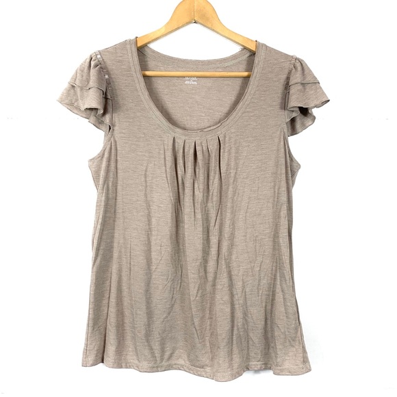 a.n.a Tops - Tan Embellished Flutter Sleeve Scoop Neck Blouse